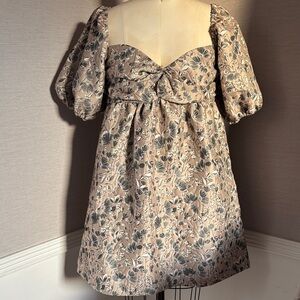 & Other Stories Floral Puff Sleeve Dress - Cream and Black